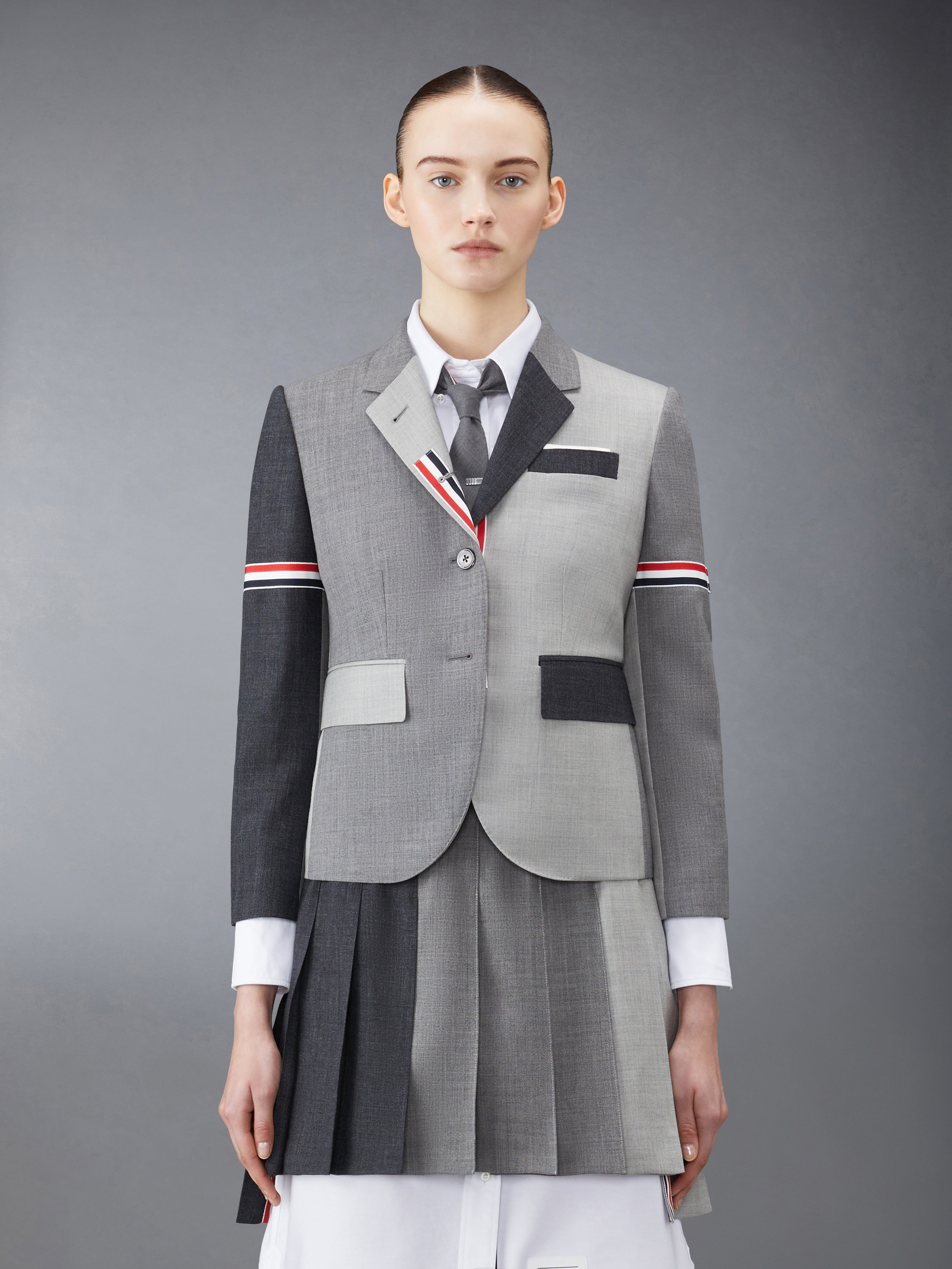 grey fun-mix wool 2 ply fresco high armhole jacket