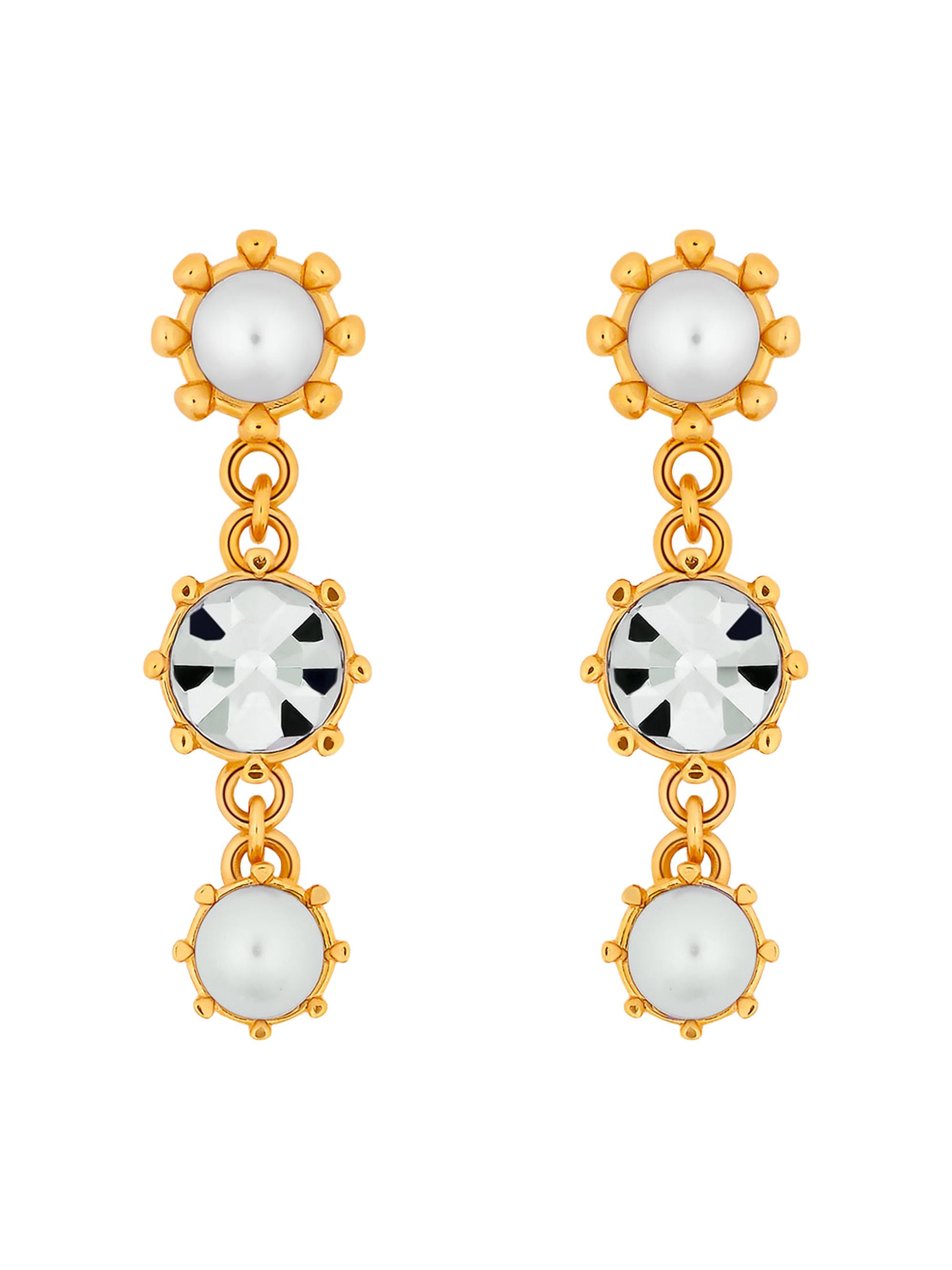 women's 24k-gold-plated, imitation pearl & glass crystal drop earrings - pearl
