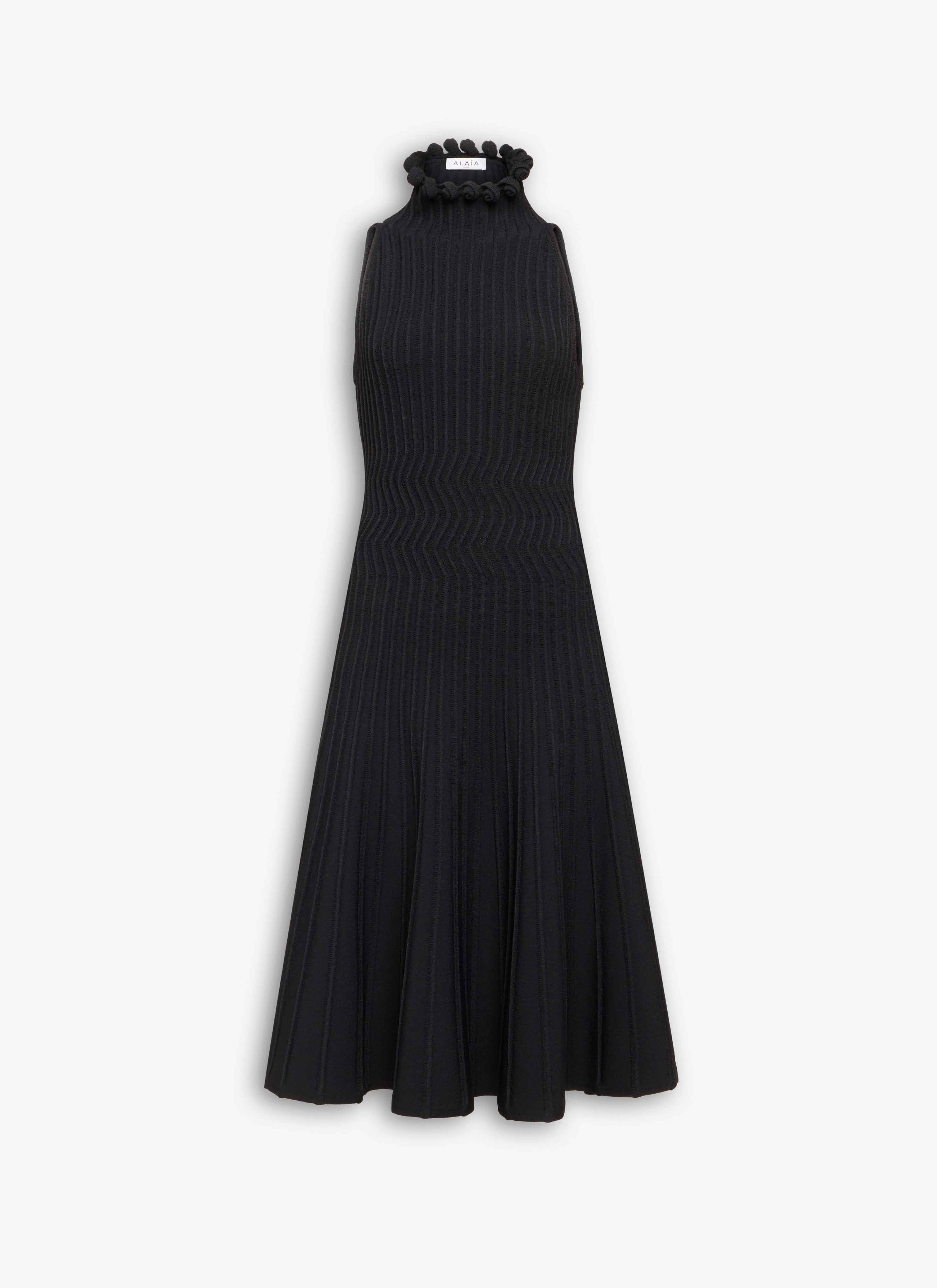 ribbed knit curled high neck dress