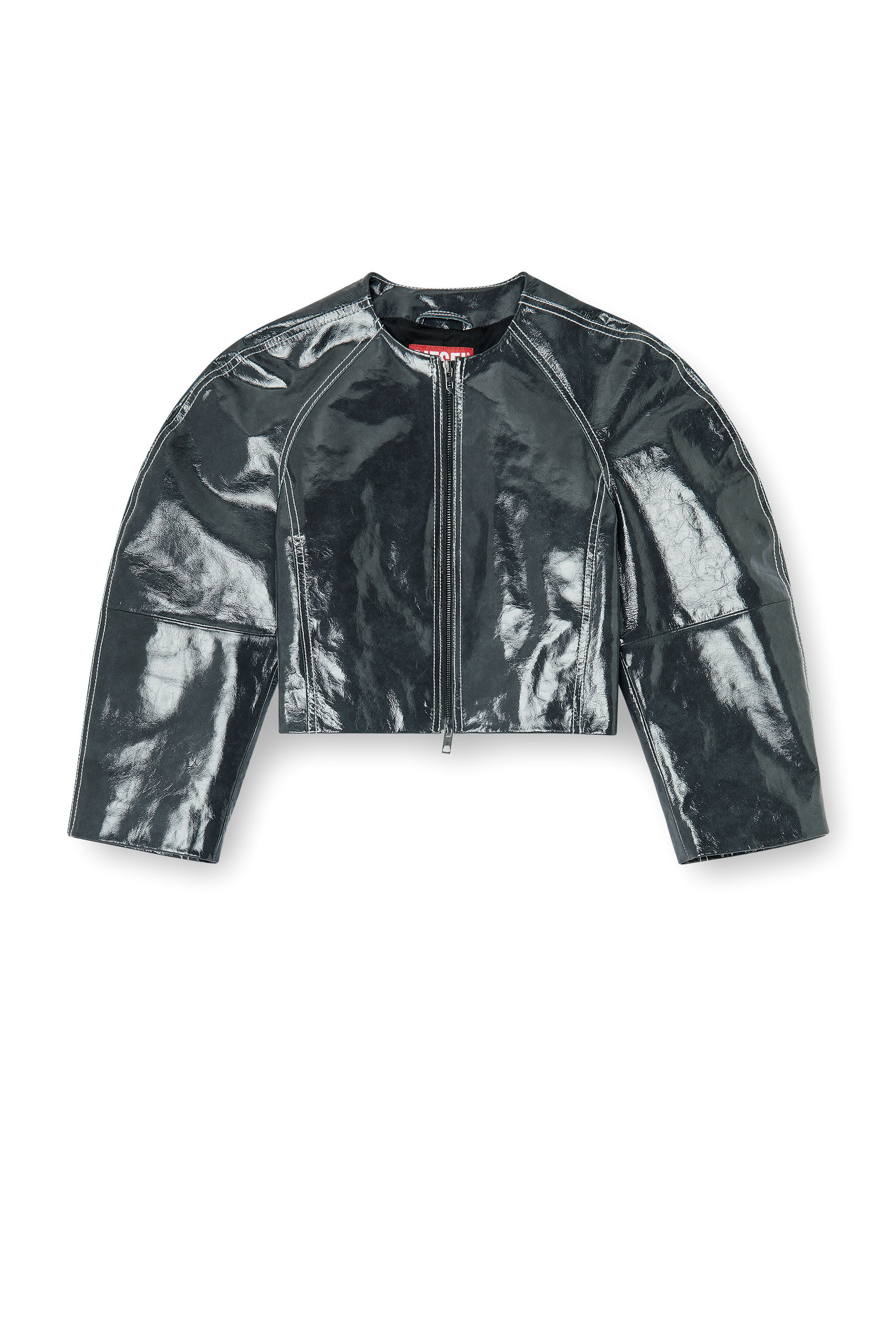patent-leather jacket with cocoon sleeves