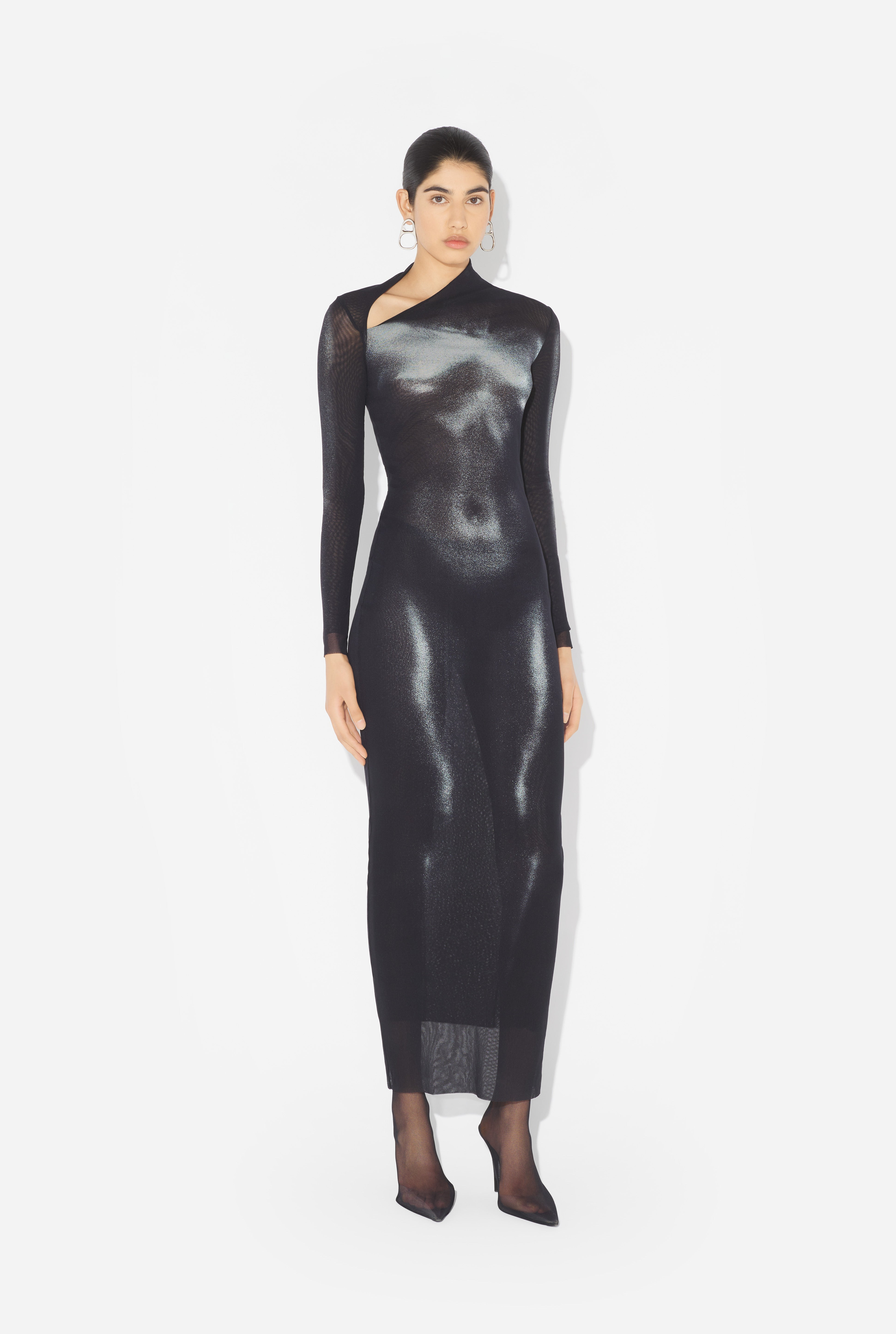 the long silver body dust dress