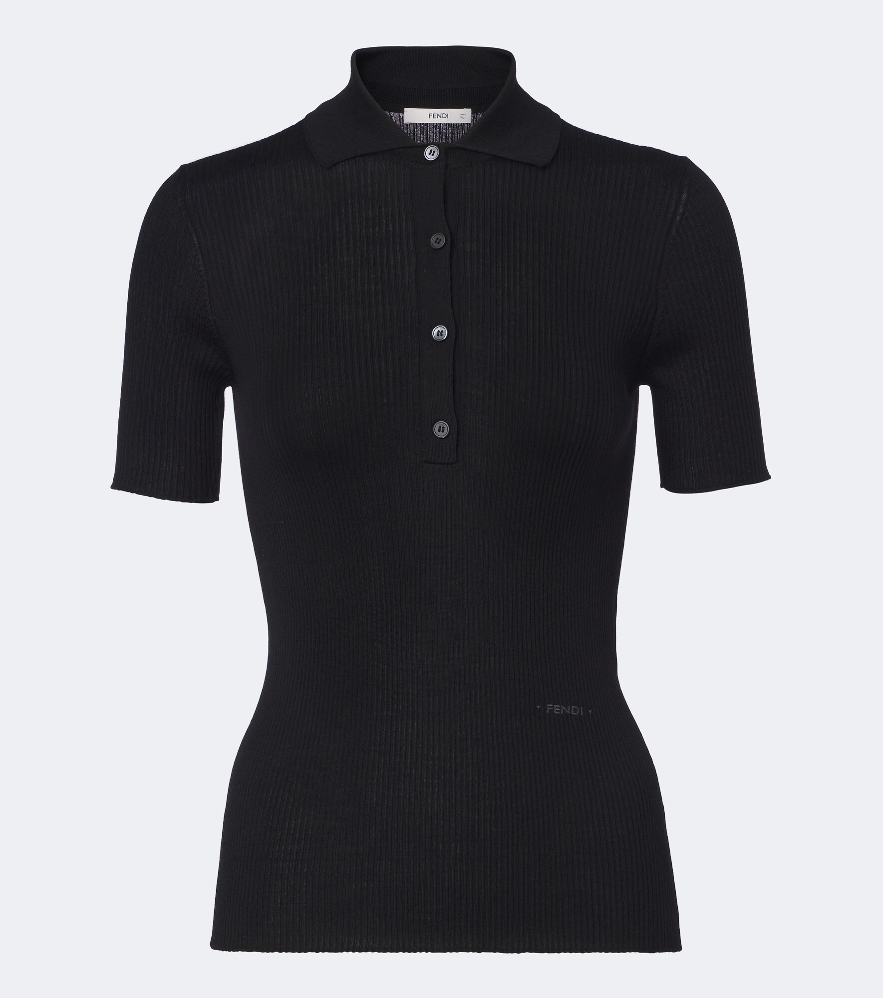 ribbed-knit wool-blend polo shirt