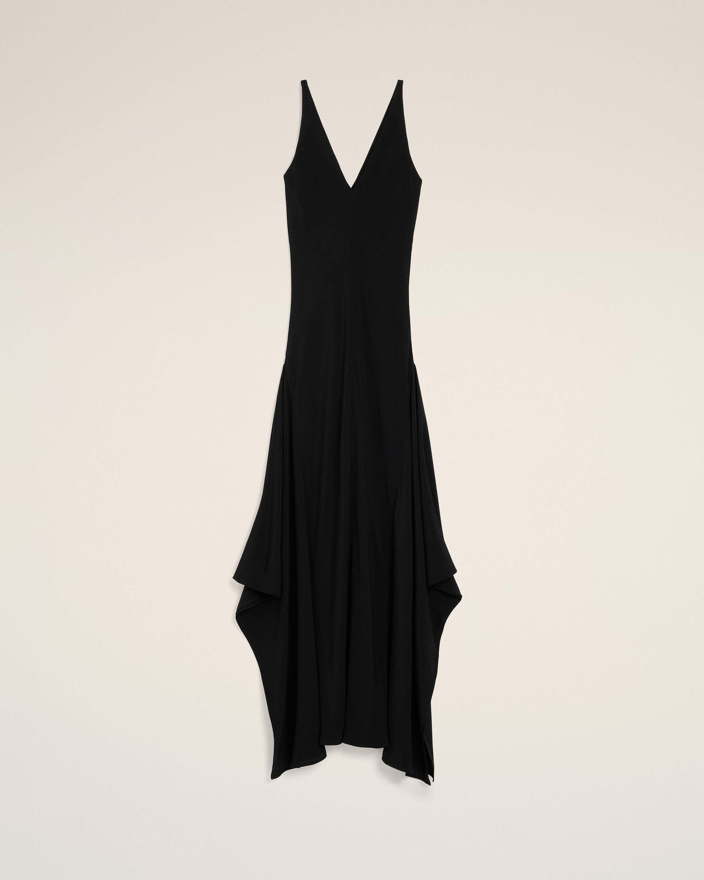long black silk-blend godet dress