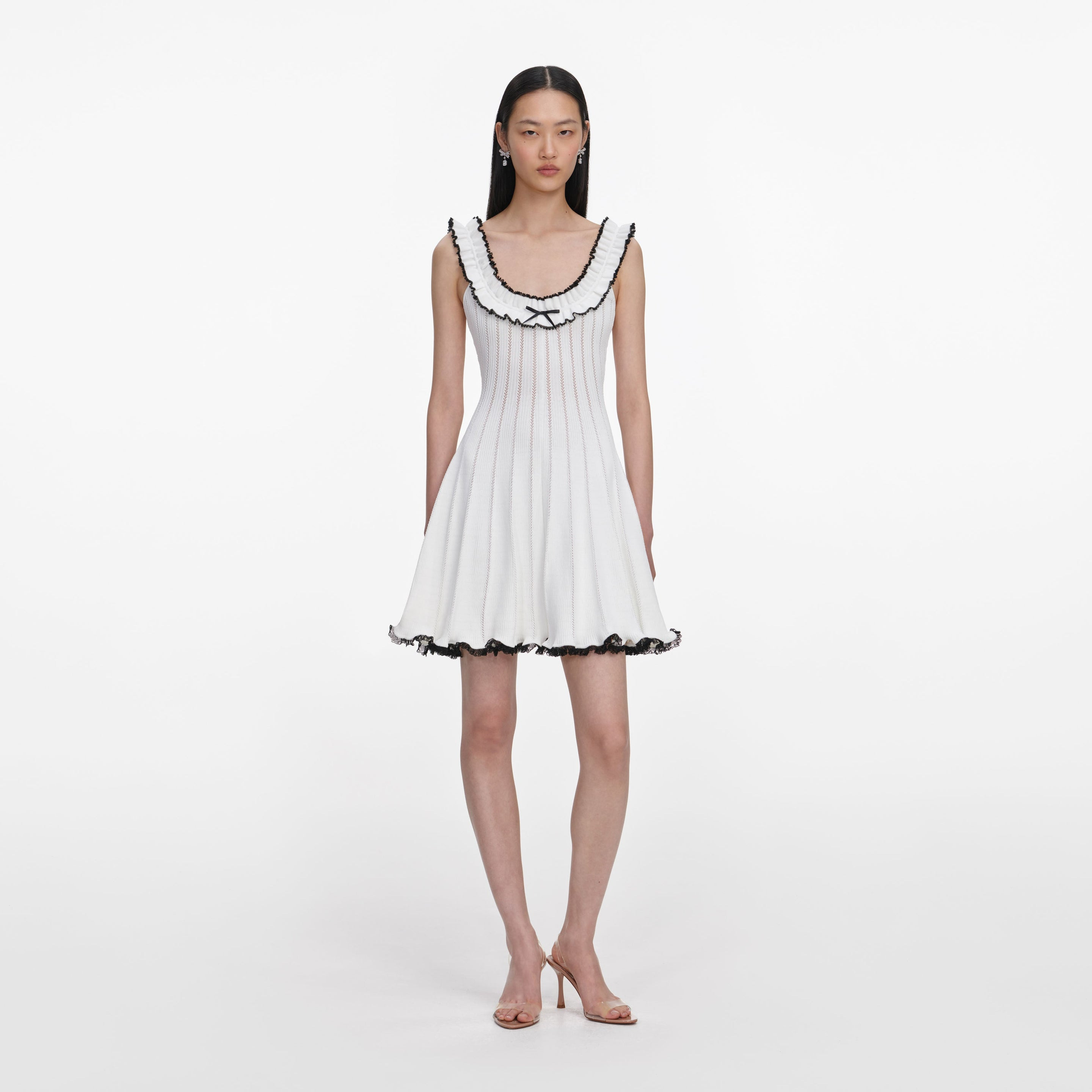 white contrast trim knit mini dress
