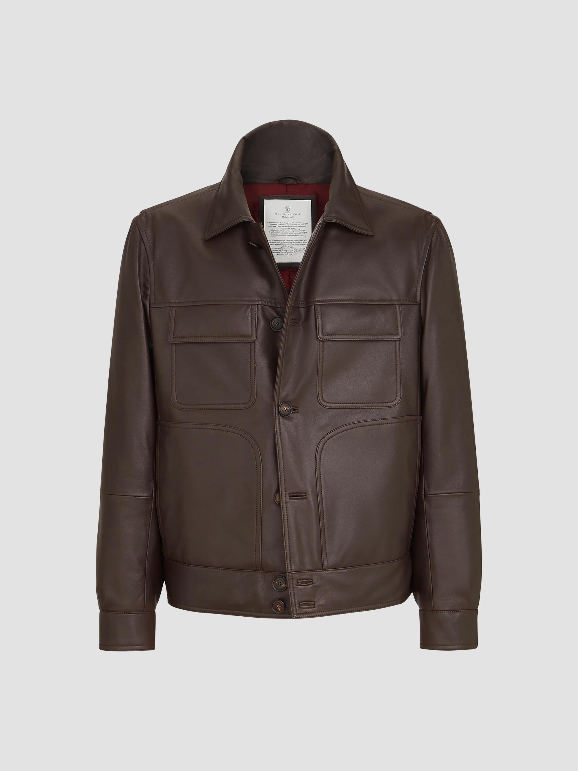 men's nappa leather outerwear jacket with thermore padding - coffee